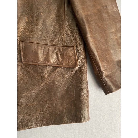 J.Crew Men XL Brown Leather Car Coat Jacket Patina Pebble Heavy Barn‎ Chore Y2K - Picture 3 of 16